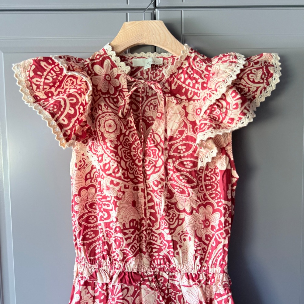 Pinch Red and Cream Paisley Ruffle Mini Dress - Picture 4 of 11